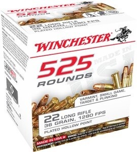 Winchester RF Ammo 22 Cal LR Copper 36 gr HP  525/Box