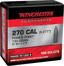Winchester Ammo Centerfire Rifle Reloading 270 Win .277 130 Gr Power-Point (PP) WB270P130X Bullet