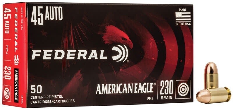 FEDERAL AMERICAN EAGLE 45 AUTO 230 GRAIN FMJ (50 ROUNDS)