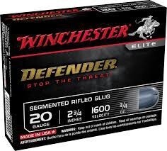 Winchester Defender 20 Gauge Shotshell 5 Rounds 2 3/4" Segmented Slug 3/4 Ounce