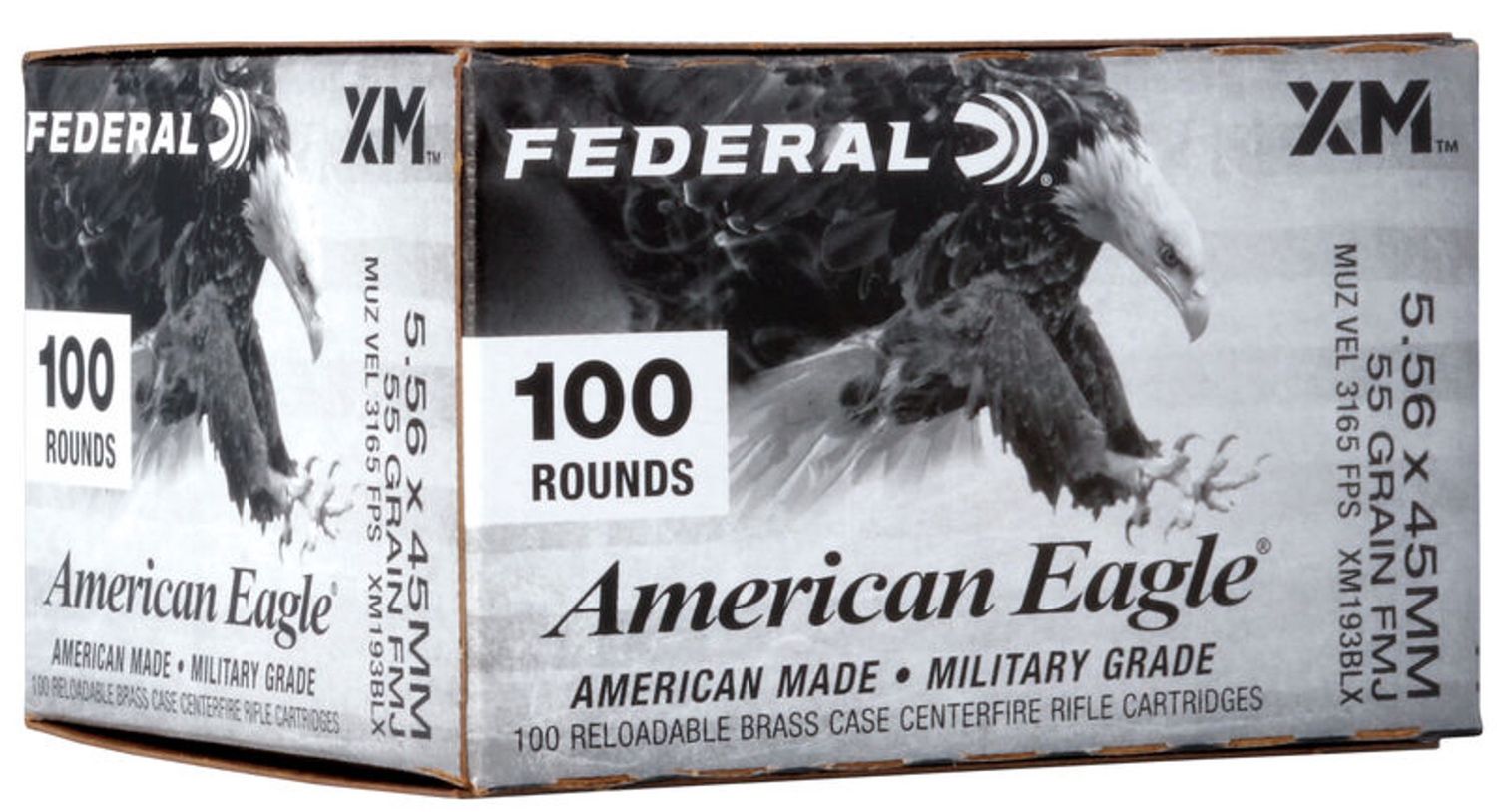 FEDERAL AMERICAN EAGLE 5.56 X 45MM 55GR FMJ BOAT-TAIL 100 ROUND BOX
