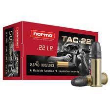 Norma Precision Ammo, TAC-22 .22LR, 40 gr lead round nose, 1083 FPS muzzel velocity, 50 round box