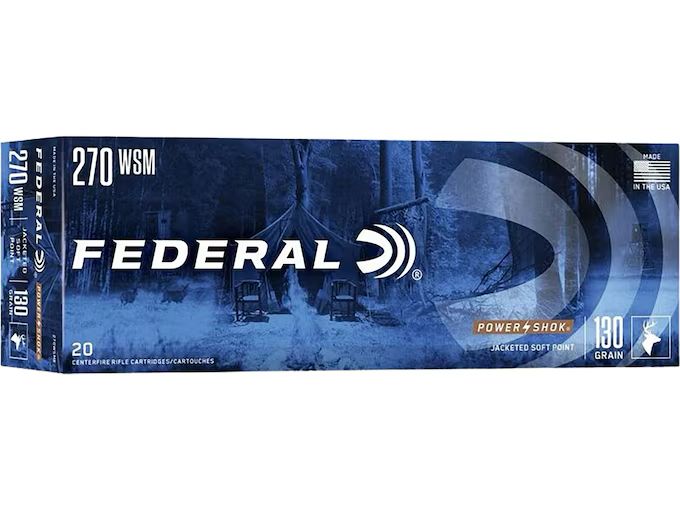 Federal Power-Shok 270 Winchester Short Magnum (WSM) Ammo 130 Grain Jacketed Soft Point Box of 20