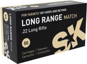 SK Long Range Match .22 Long Rifle 40 grain Lead Round Nose Brass Cased Rimfire Ammo, 50 Rounds