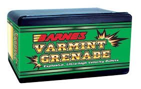 Barnes Varmint Grenade Lead Free Copper Bullet .22 Caliber .224&quot; Diameter 36 Grain Hollow Point Flat Base Projectile 100 Per Box