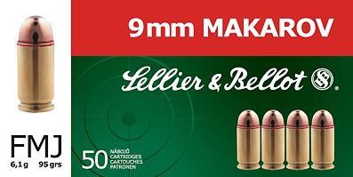 Sellier &amp; Bellot 9mm Makarov Pistol Ammo, 95Gr FMJ – 50Rds