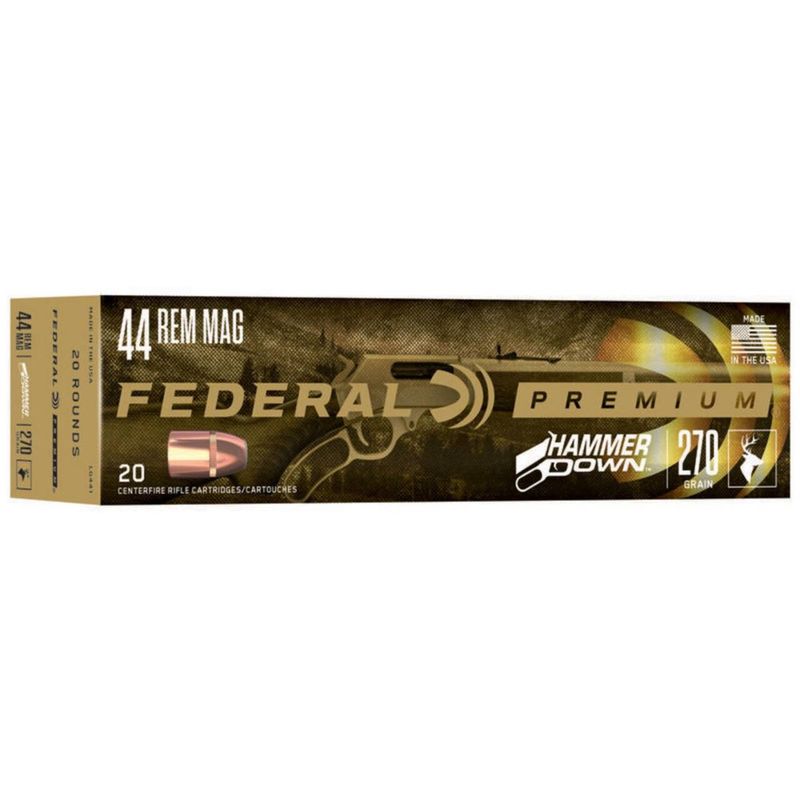 Federal Premium HammerDown 44 Remington Magnum Ammo 270 Grain Bonded Jacketed Soft Point Box of 20