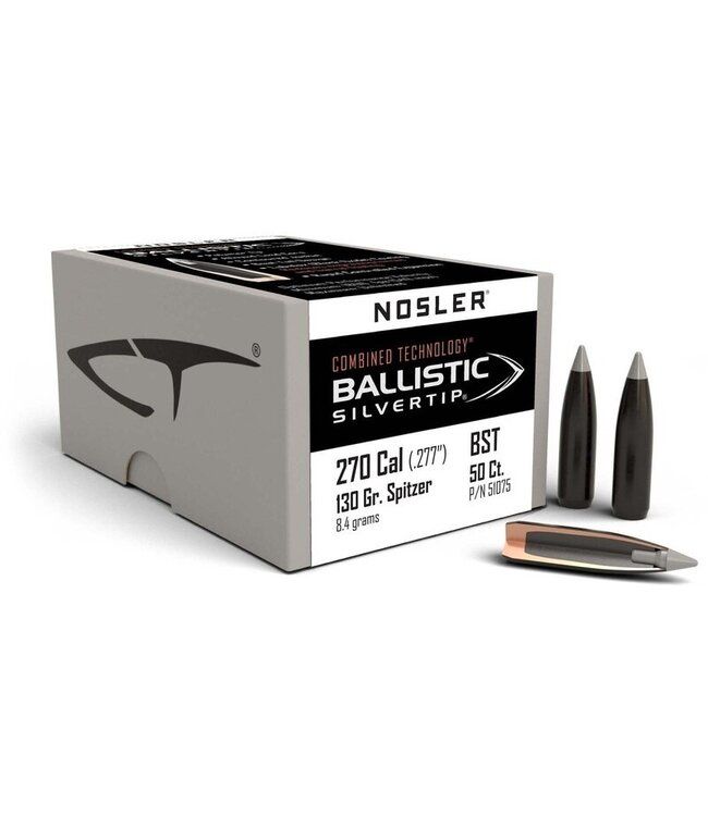 NOSLER NOSLER BALLISTIC SILVERTIP HUNTING BULLETS .270 CAL .277&quot; 130 GR SBT-BSTIP 50/CT
