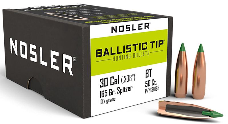 Nosler Ballistic Tip 30 Cal .308" 165gr Spitzer Bullets (#30165)