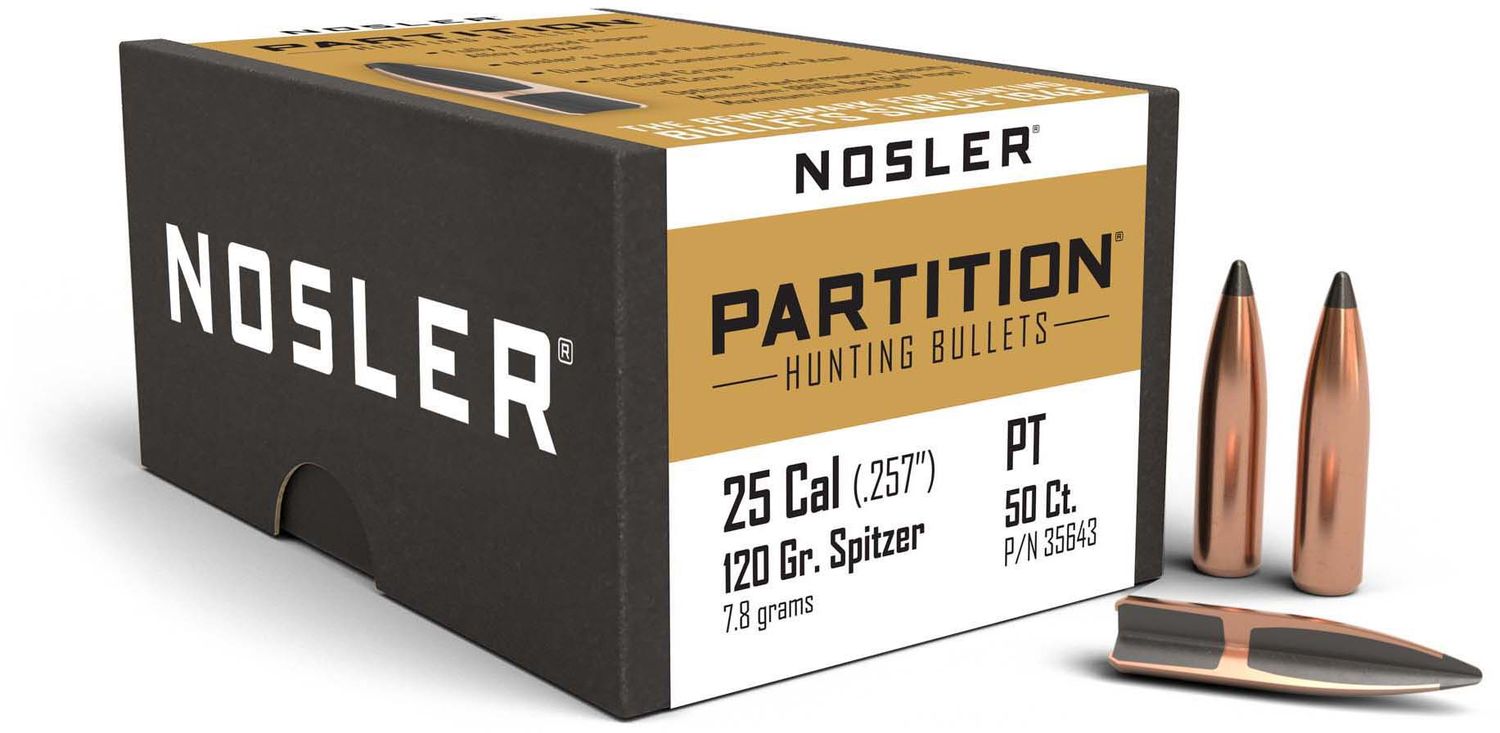 Nosler Partition 25 Cal .257" 120gr Spitzer Bullets (#35643)