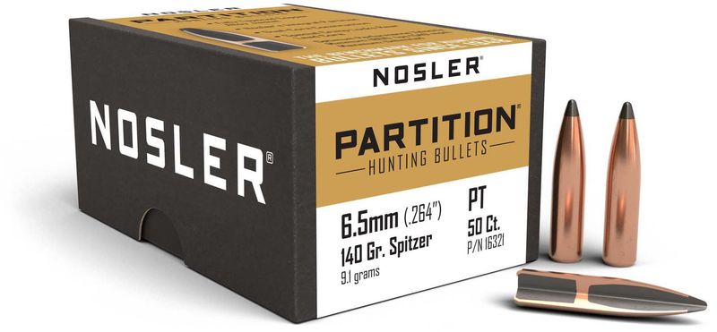 Nosler Partition 6.5mm .264" 140gr Spitzer Bullets (#16321)