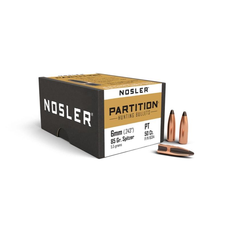 Nosler Partition 6mm .243" 85gr Spitzer Bullets (#16314)