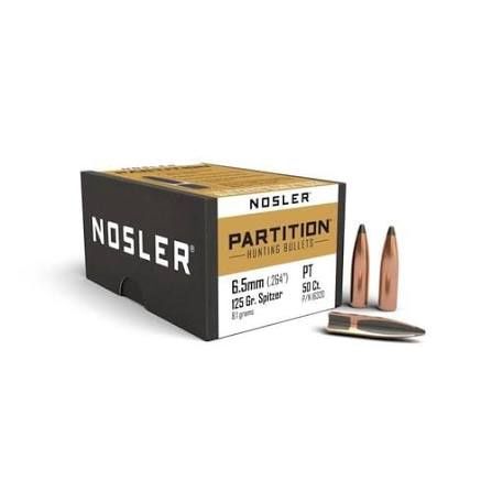 Nosler Partition 6.5mm .264" 125gr Spitzer Bullets (#16320)