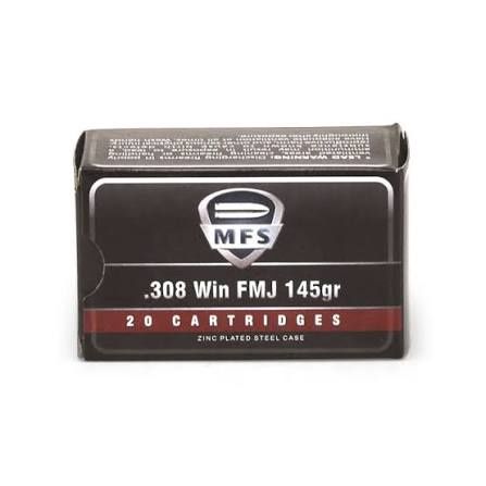 MFS .308 Win 145gr FMJ Zinc Plated Steel Case Ammunition (20 Box)