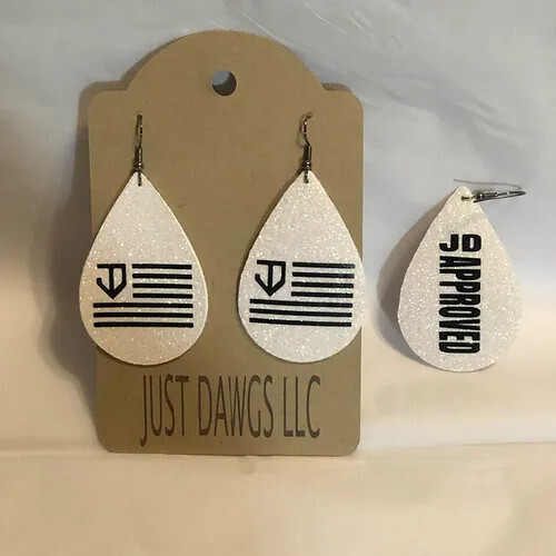 JD Earrings (2 Sided), Color: White/Black Print