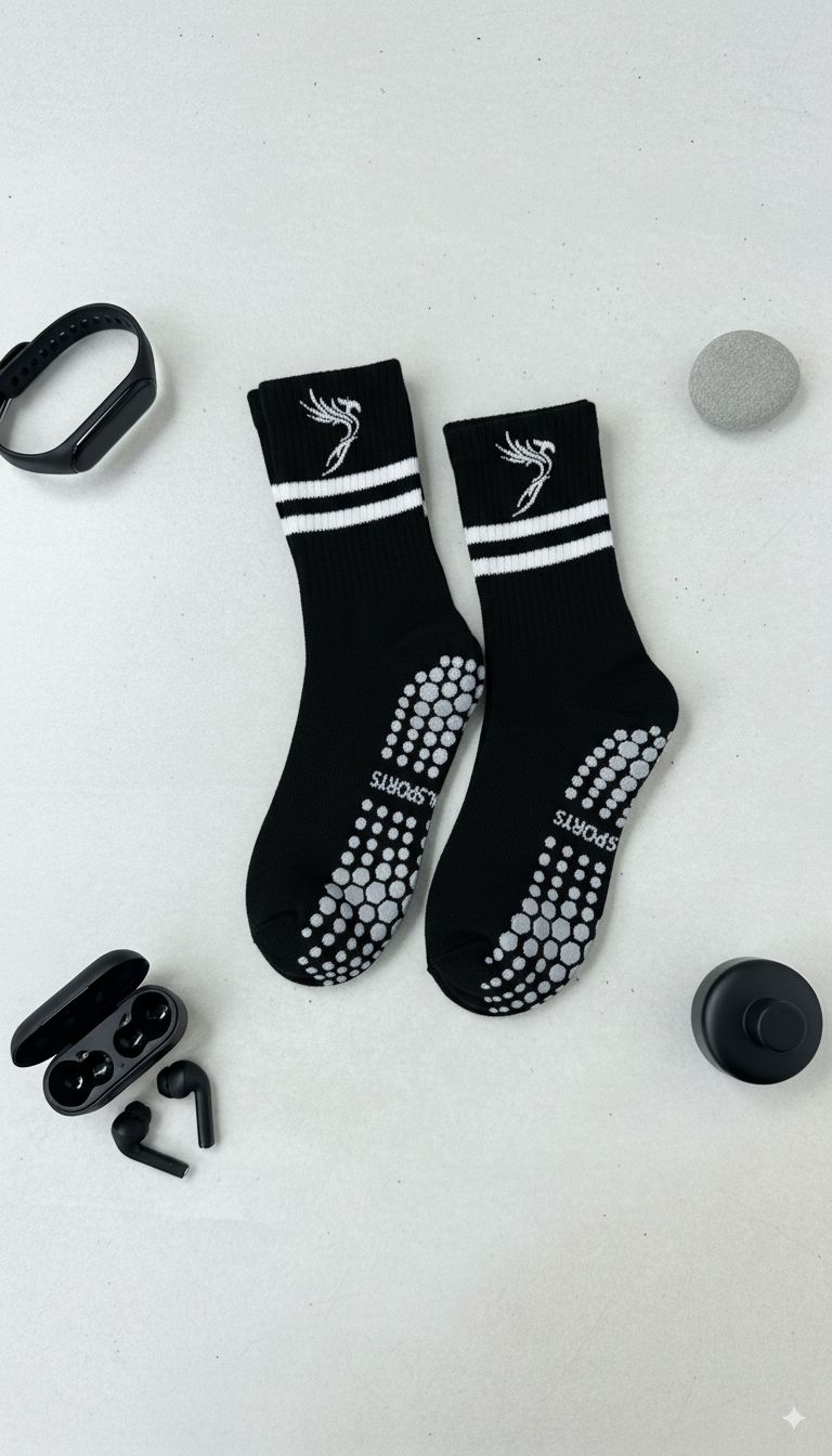 جوارب رياضية ضد الإنزلاق ذات تهوية عالية, اللون: اسود