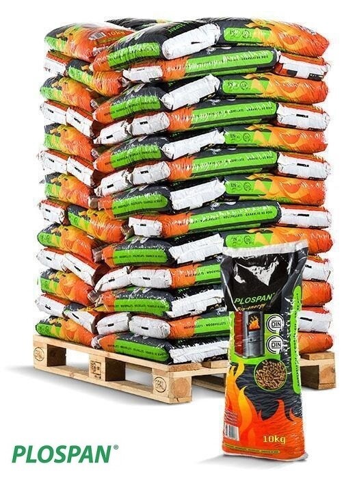 Plospan Houtpellets 10kg &quot;Mix&quot; A1 per pallet a 78 zakken exclusief verzendkosten (€ 36,30).