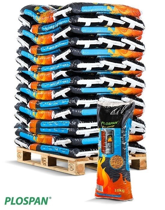 ALLEEN ONLINE VERKRIJGBAAR: Plospan Houtpellets 10kg "wit" A1 per pallet a 78 zakken exclusief verzendkosten  + dieseltoeslag(€ 60,50).