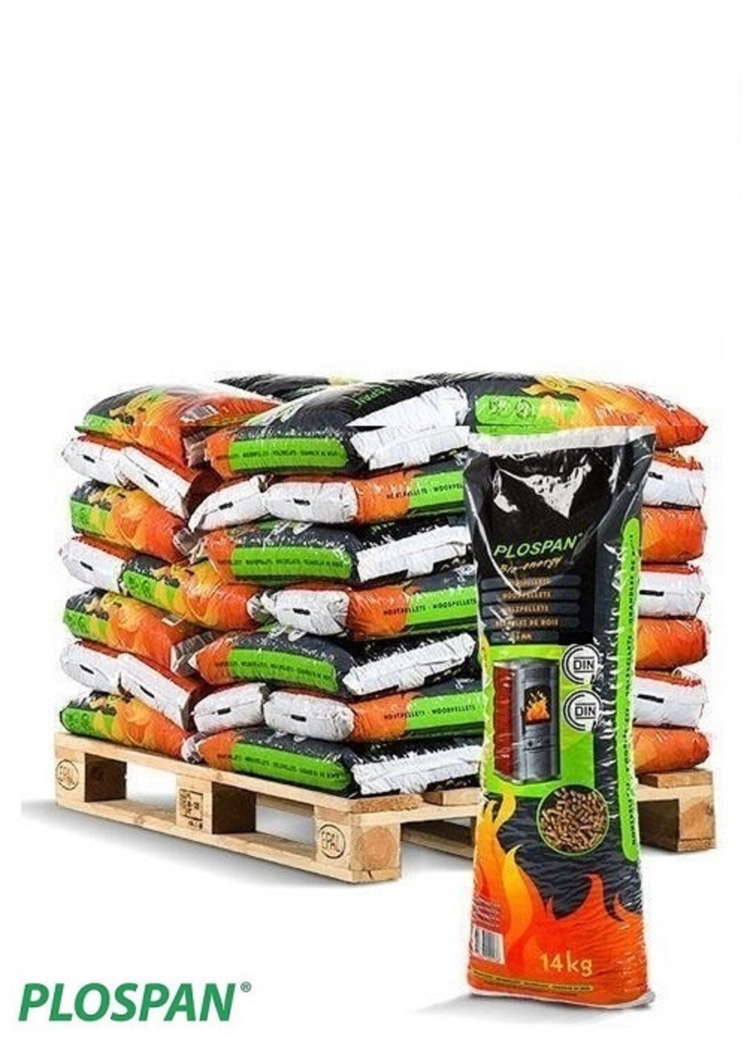 Plospan Houtpellets 14kg "Mix" A1 per pallet a 28 zakken exclusief verzendkosten + dieseltoeslag(€ 60,50).