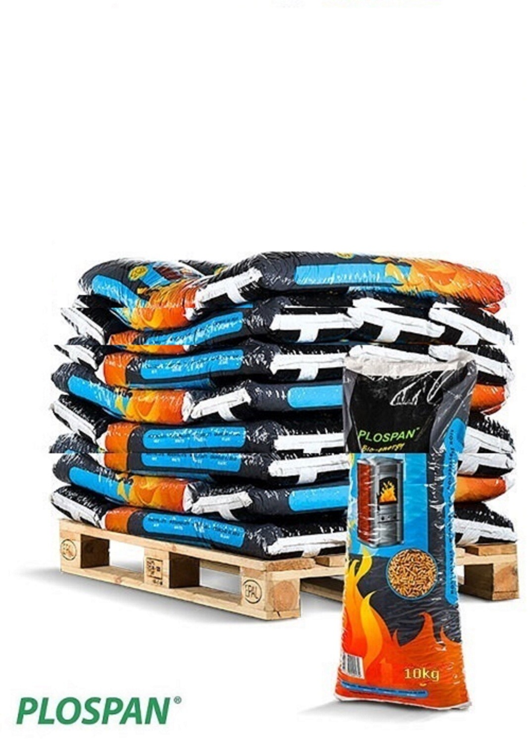 ALLEEN ONLINE VERKRIJGBAAR: Plospan Houtpellets 10kg "wit" A1 per pallet a 36 zakken exclusief verzendkosten + dieseltoeslag(€ 60,50).