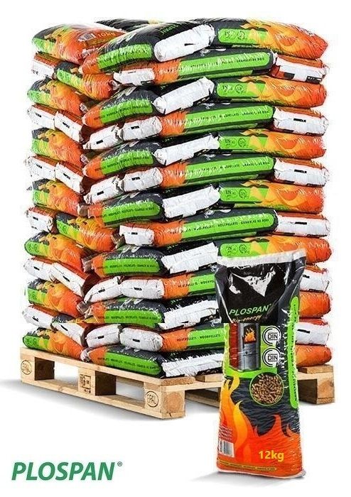 Plospan Houtpellets 12kg "Mix" A1 per pallet a 84 zakken exclusief verzendkosten  + dieseltoeslag(€ 60,50).