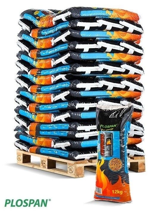 Plospan Houtpellets 12kg "wit" A1 per pallet a 84 zakken exclusief verzendkosten + dieseltoeslag(€ 60,50).