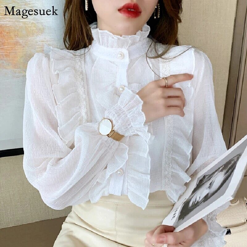 Chiffon Chic Long Sleeve Lace Ruffle Top