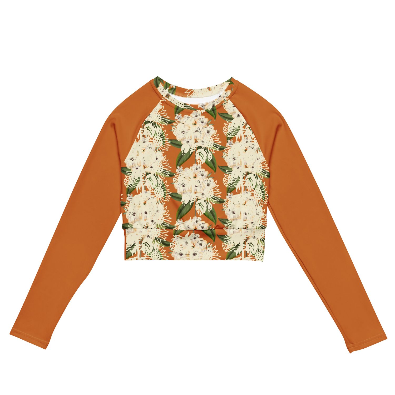 City Glory-Cancun Sunflowers&#39; Motif long-sleeve crop top