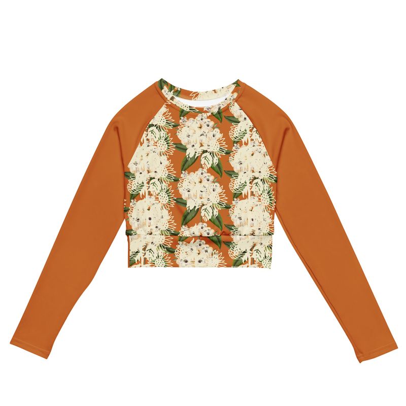 City Glory-Cancun Sunflowers&#39; Motif long-sleeve crop top