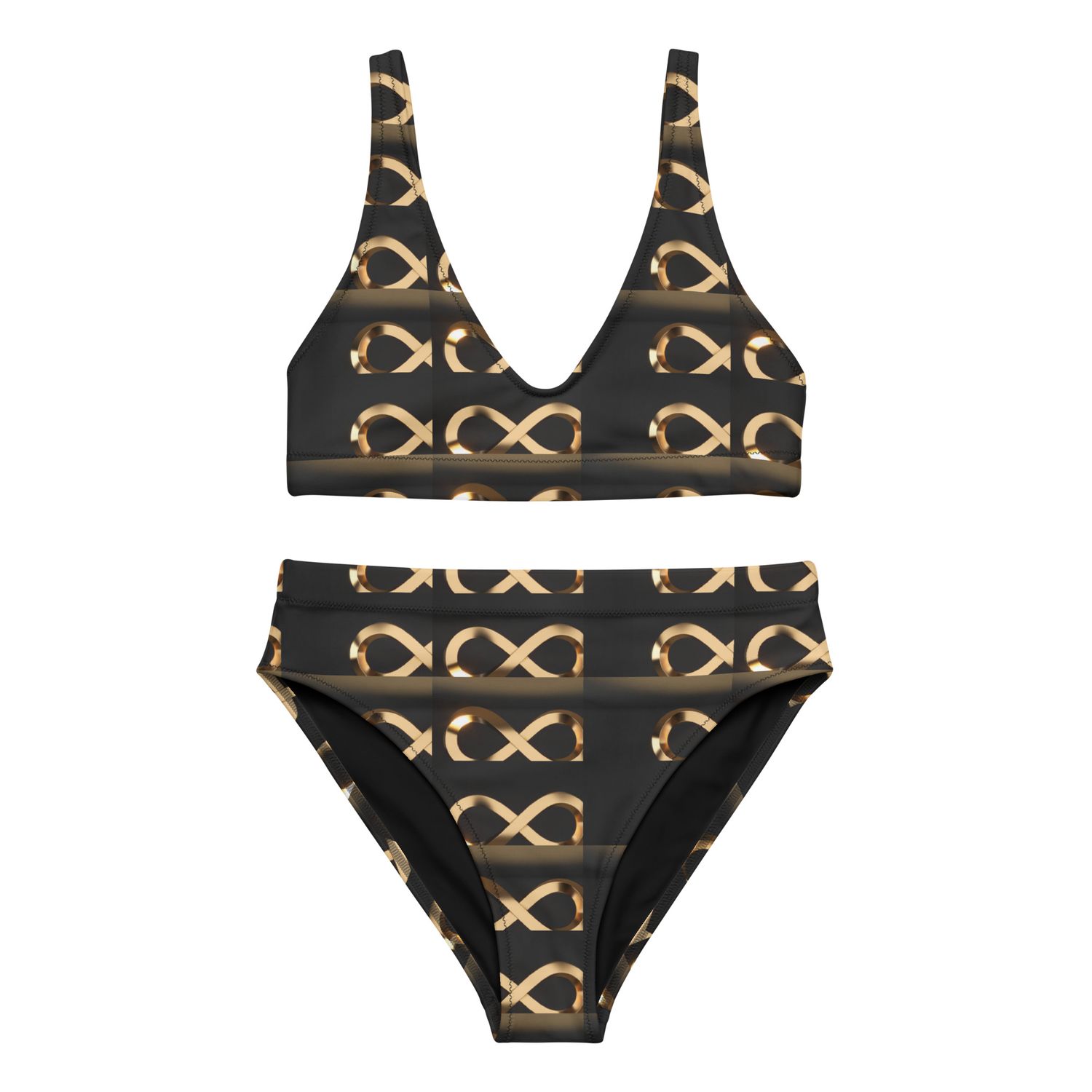 City Glory-Infinity Abstract (Black &amp; Gold) high-waisted bikini