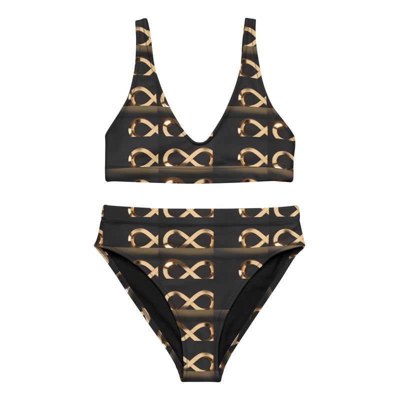 City Glory-Infinity Abstract (Black &amp; Gold) high-waisted bikini