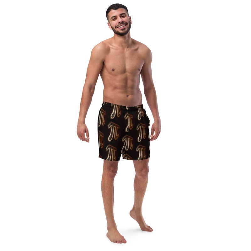 City Glory-Pi Abstract (Black &amp; Gold) All-Over Print Swim Trunks