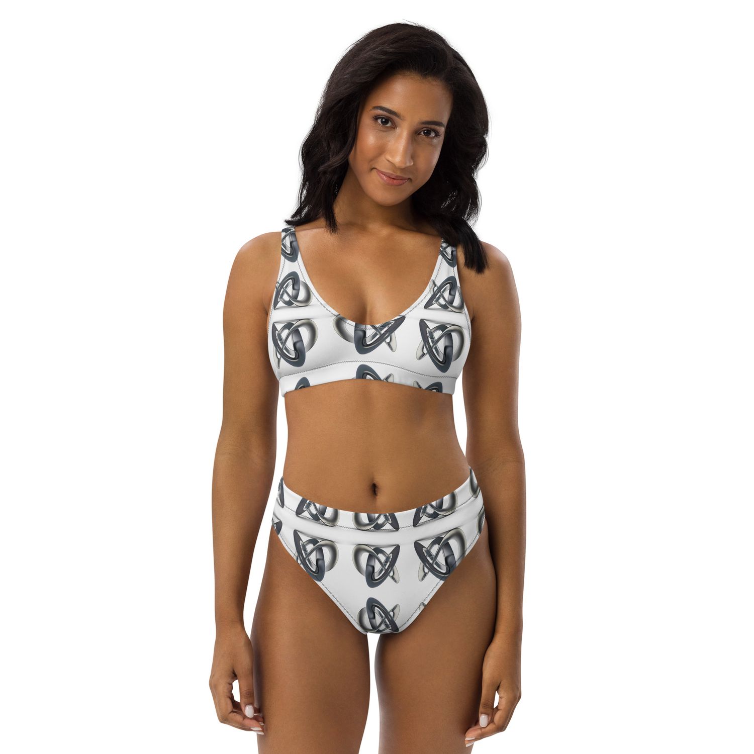 City Glory-Infinity Abstract (White &amp; Silver) high-waisted bikini