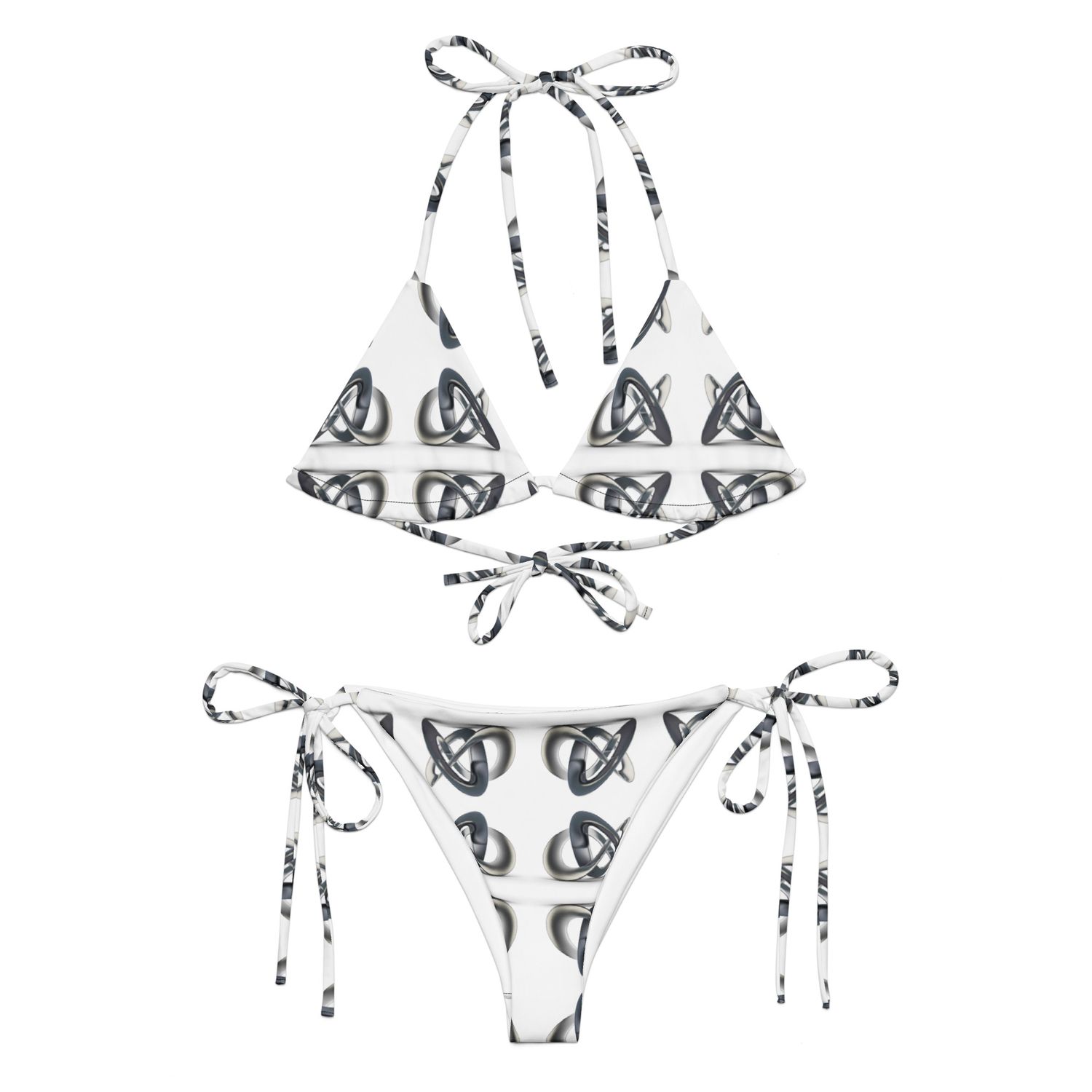 City Glory-Infinity Abstract (White &amp; Silver) All-over print string bikini