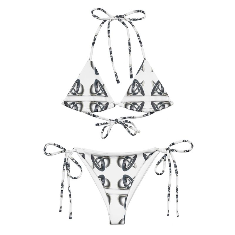 City Glory-Infinity Abstract (White &amp; Silver) All-over print string bikini