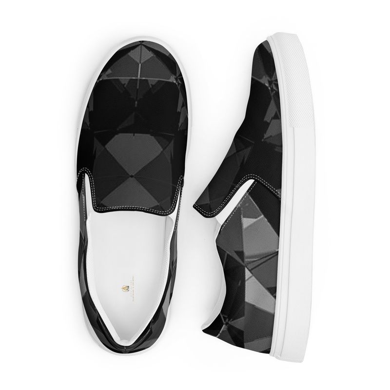 City Glory- Paris Black Diamond Abstract (Women’s slip-on canvas shoes)