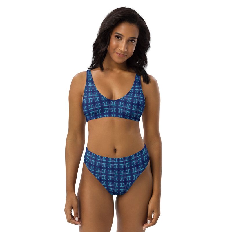 City Glory-Pi Abstract (Blue) high-waisted bikini