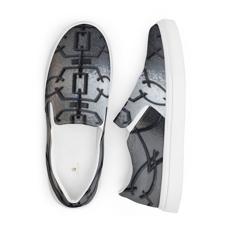 City Glory-Paris Black Lace Motif Women’s slip-on canvas shoes