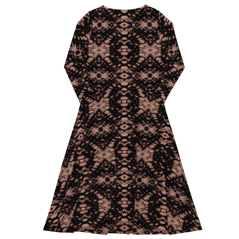 City Glory-Paris Diamond Motif (Pink and Black) All-over print long sleeve midi dress