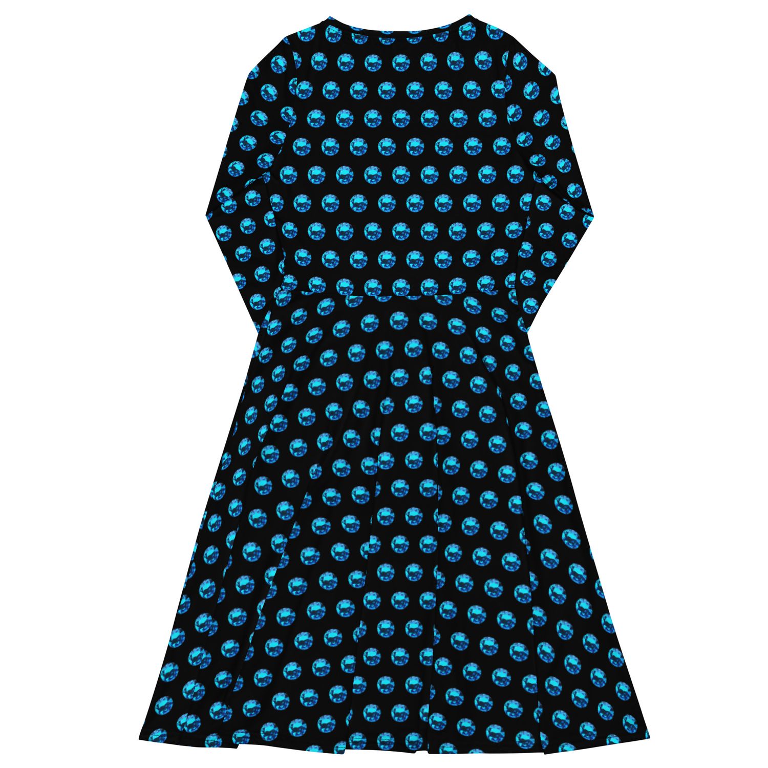 City Glory-Paris Blue Diamond Abstract (Black and Blue) All-over print long sleeve midi dress)