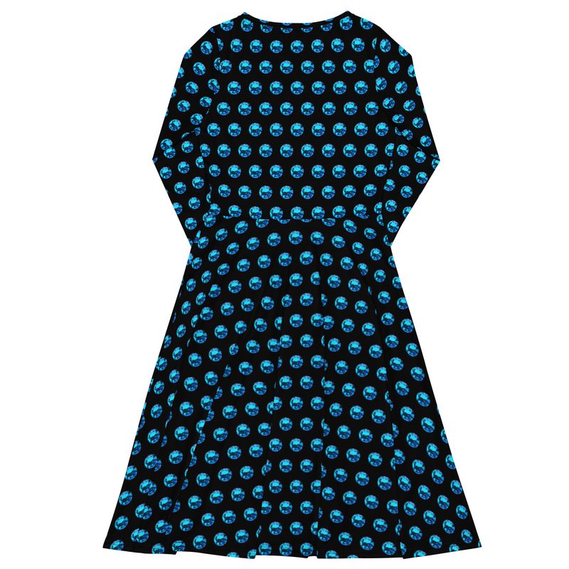 City Glory-Paris Blue Diamond Abstract (Black and Blue) All-over print long sleeve midi dress)