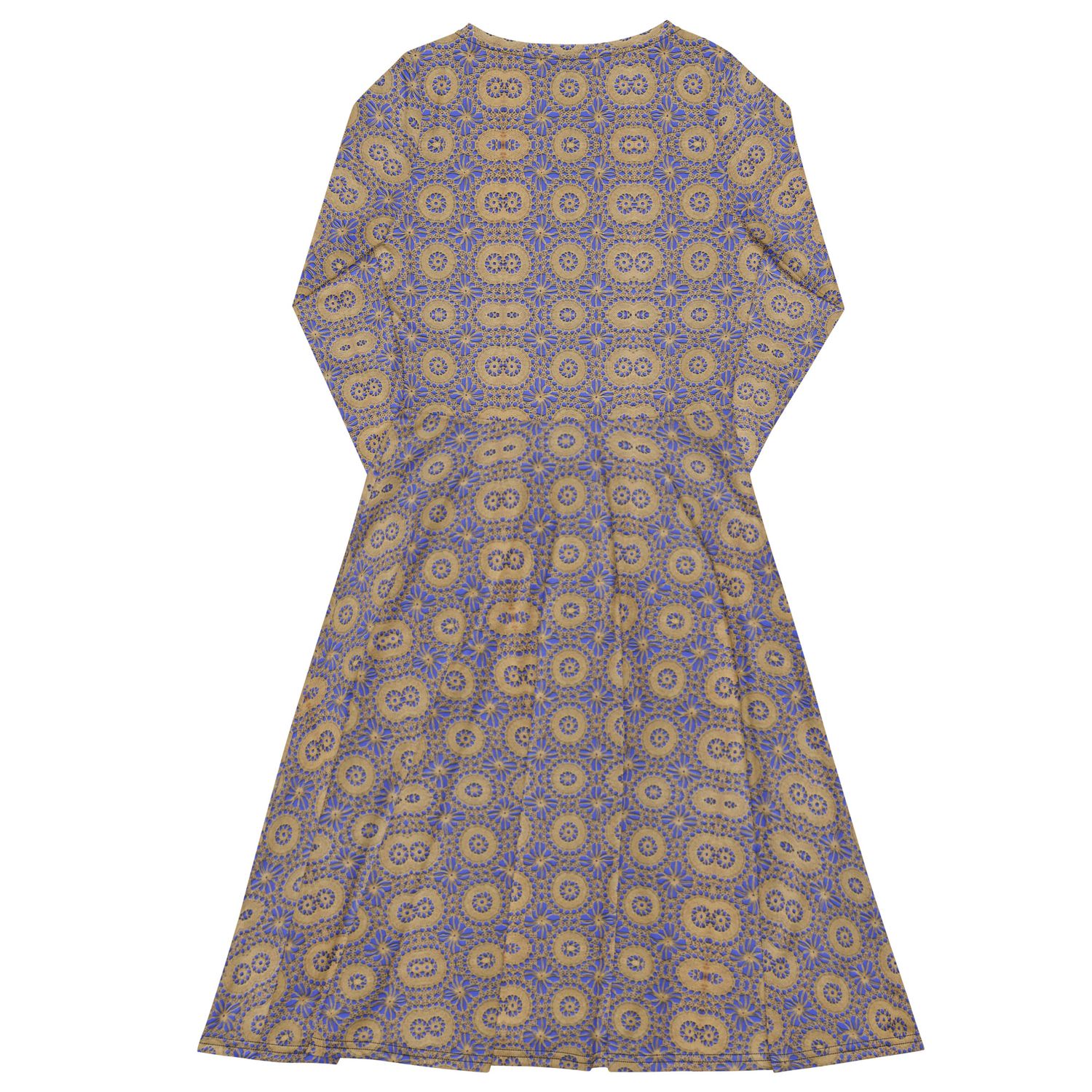 City Glory-Paris Lace Motif (Blue)All-over print long sleeve midi dress