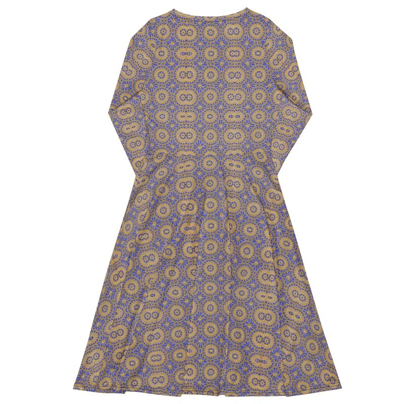 City Glory-Paris Lace Motif (Blue)All-over print long sleeve midi dress