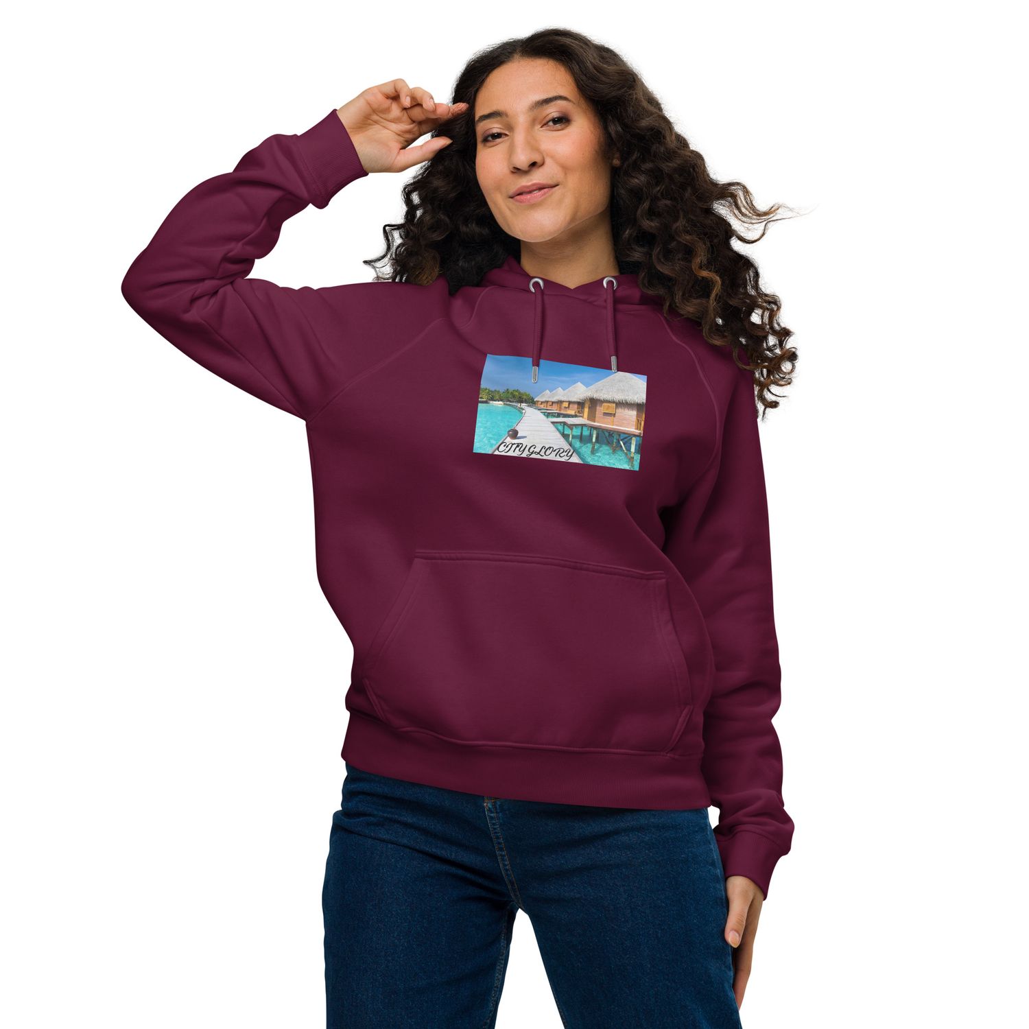 City Glory-Maldives Bungalow Moments Unisex eco raglan hoodie