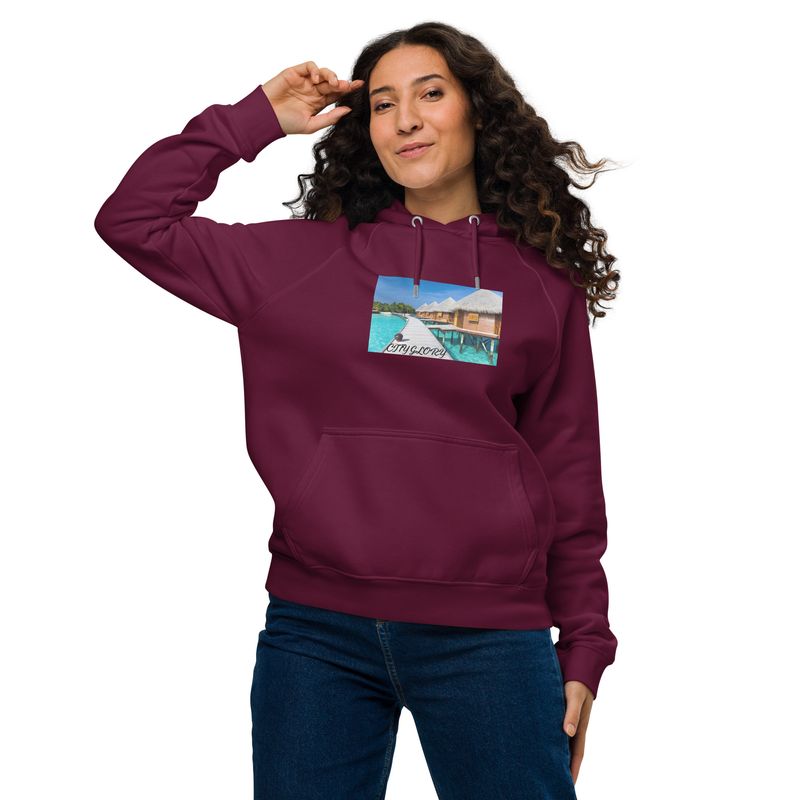 City Glory-Maldives Bungalow Moments Unisex eco raglan hoodie