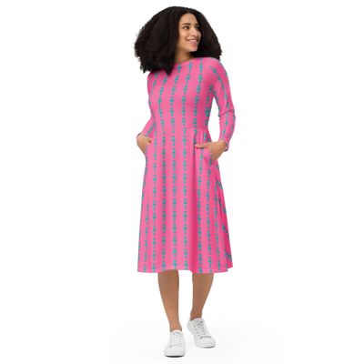City Glory-Cario Ankh Abstract All-over print long sleeve midi dress