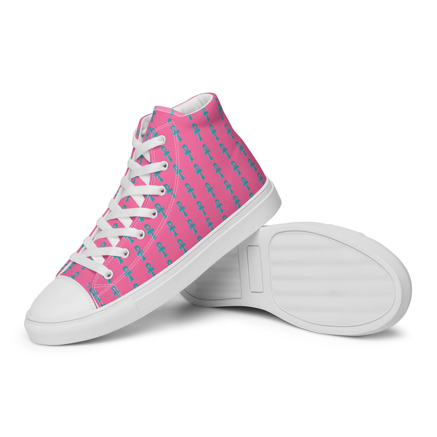 City Glory-Cairo Ankh Pink &amp; Blue Abstract Women’s high top canvas shoes