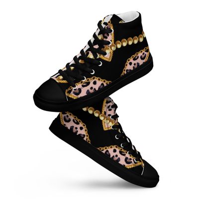 City Glory-Leopard &amp; Pearls Women’s high top canvas shoes