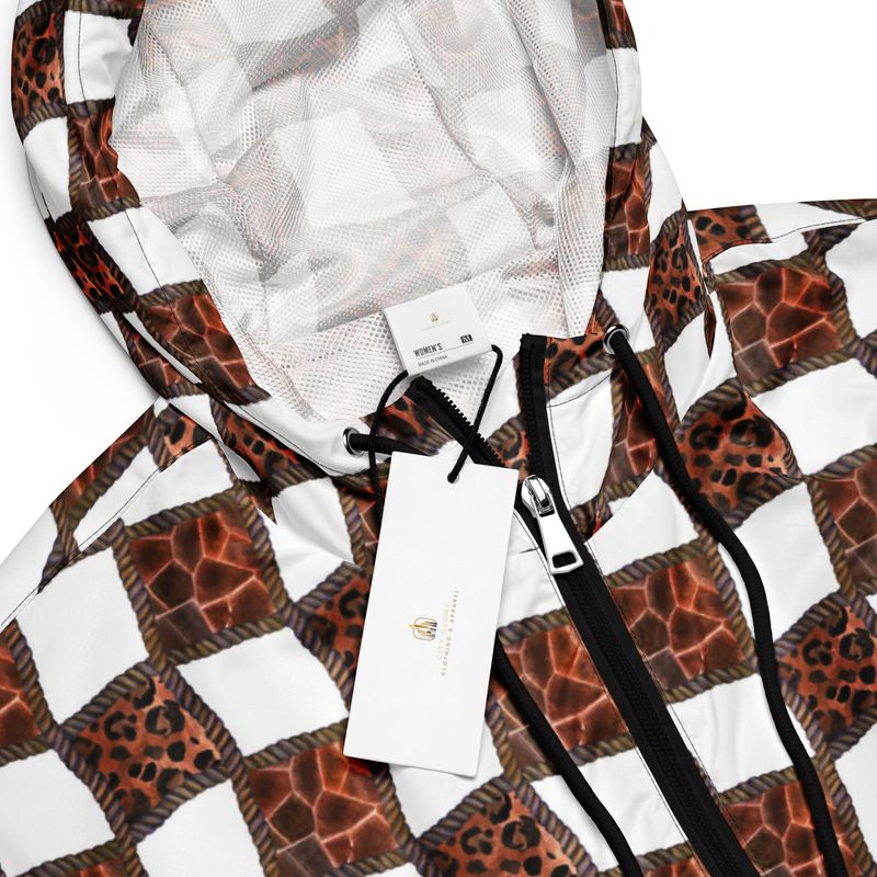 City Glory-Leopard &amp; Diamond Motif Women’s cropped windbreaker