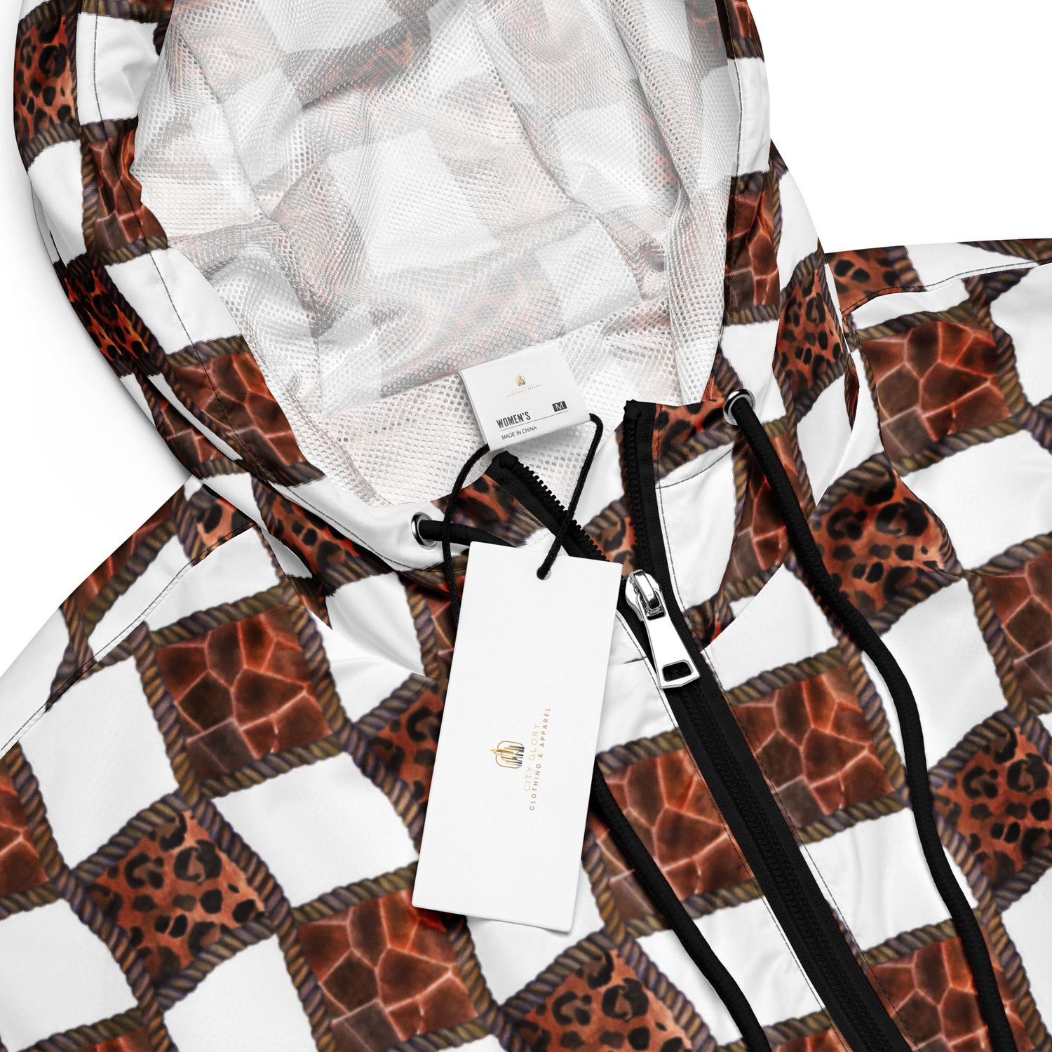 City Glory-Leopard &amp; Diamond Motif Women’s cropped windbreaker